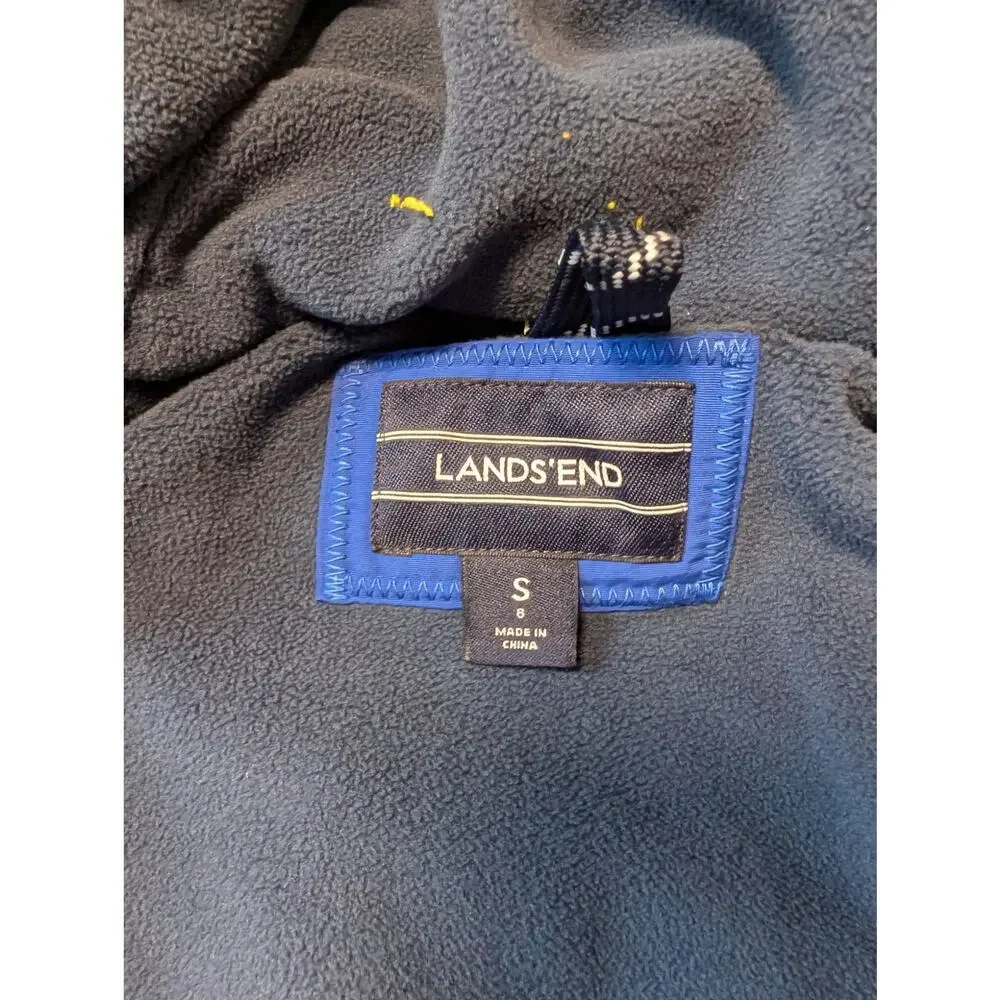 Lands' End Boys Blue Green Hooded Ski Jacket Waterproof Coat Grow-A-Longs F17